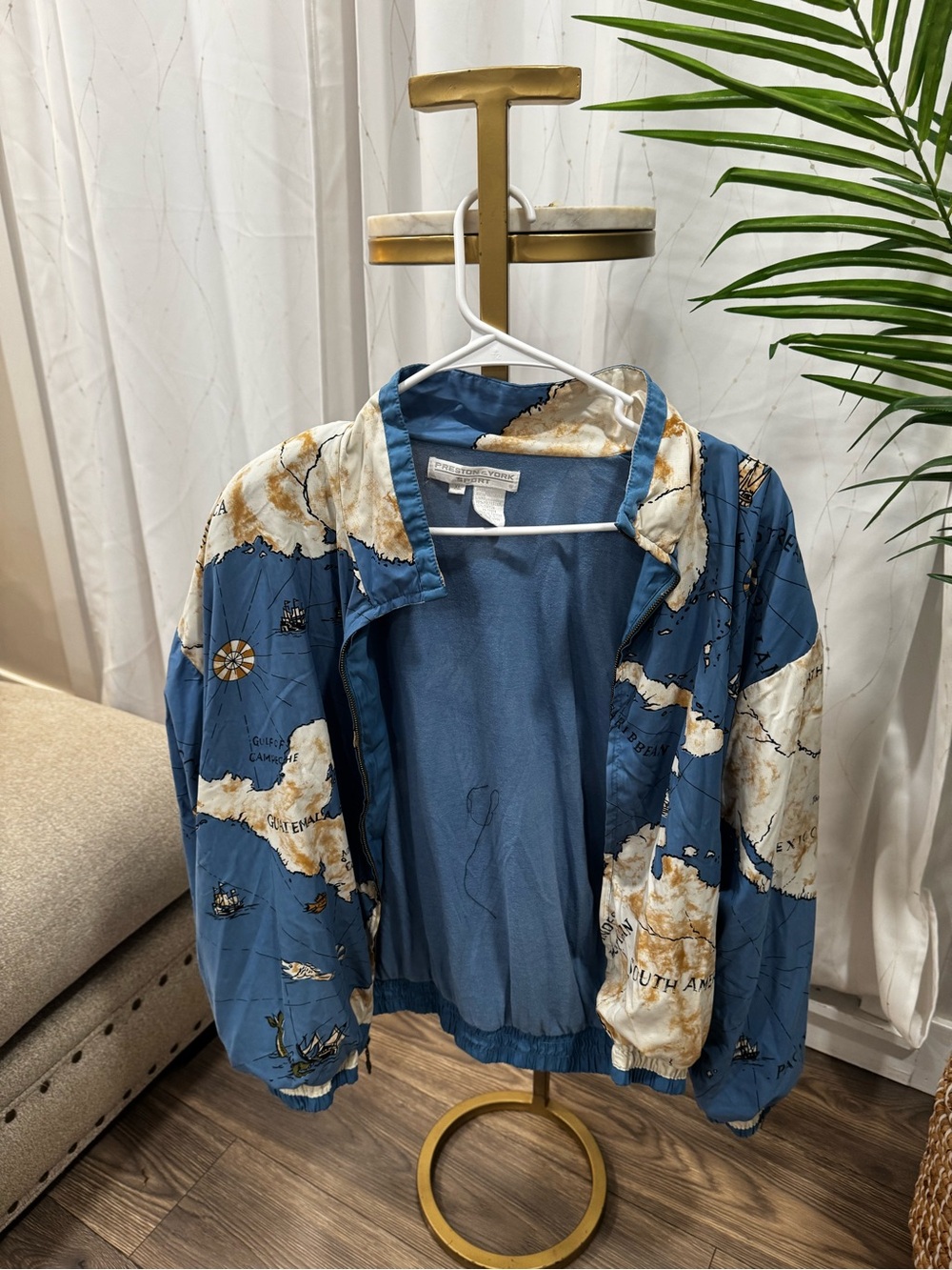 Preston & York Blue Windbreaker with Cream Map Accents